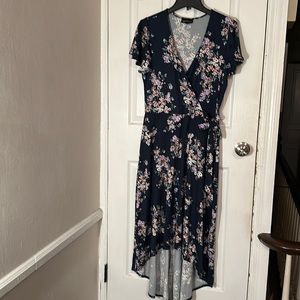 Navy, Floral Maxi Brushed Knit Hi Lo Dress by Fortune + Ivy [NWT]